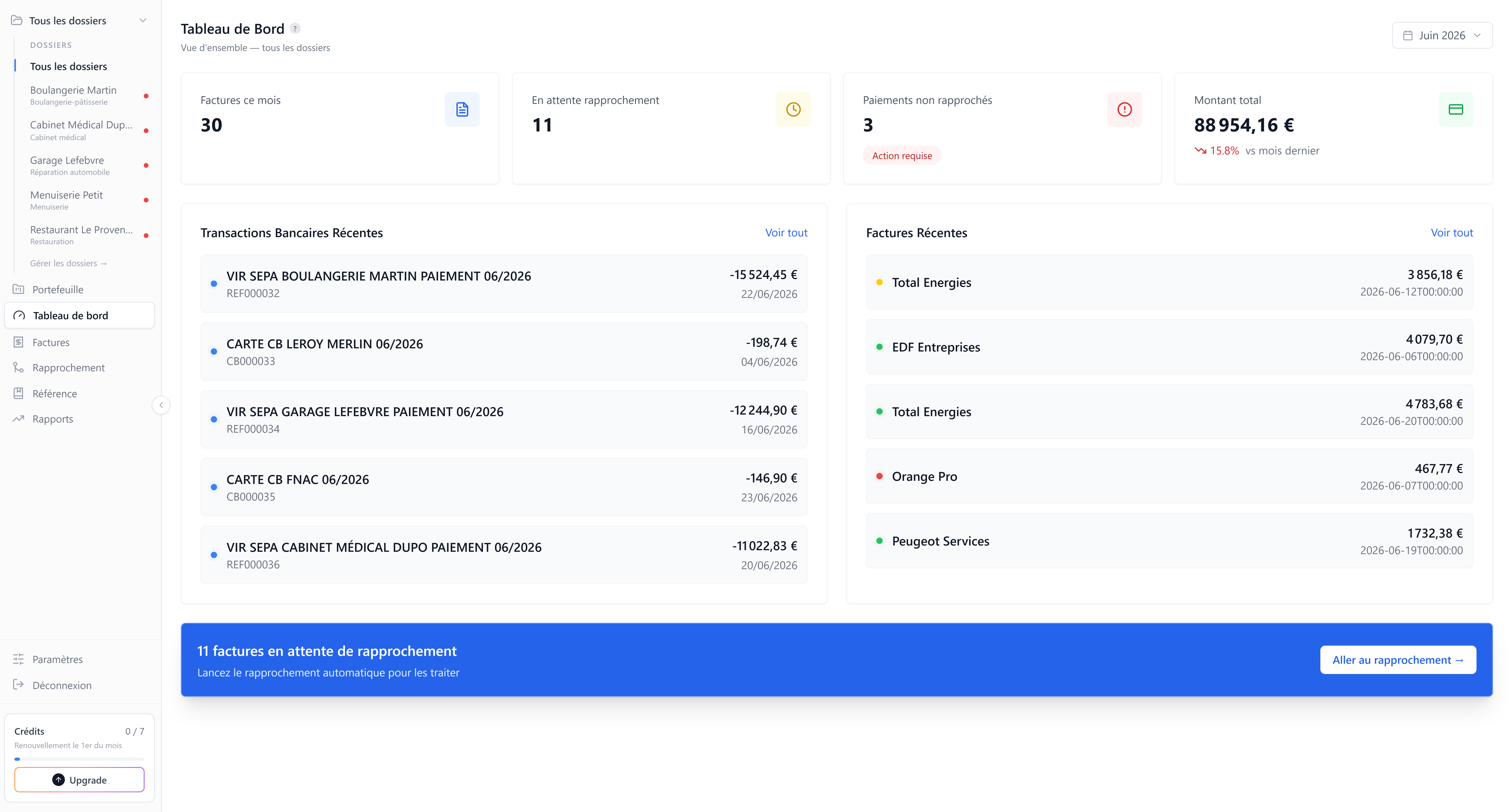 Aperçu du dashboard FactPilot